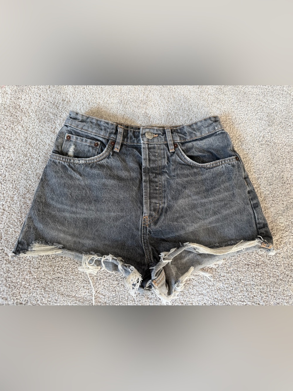 Zara Women’s High Waisted Washed Black Denim Shorts Sz 4 Rolled Hem